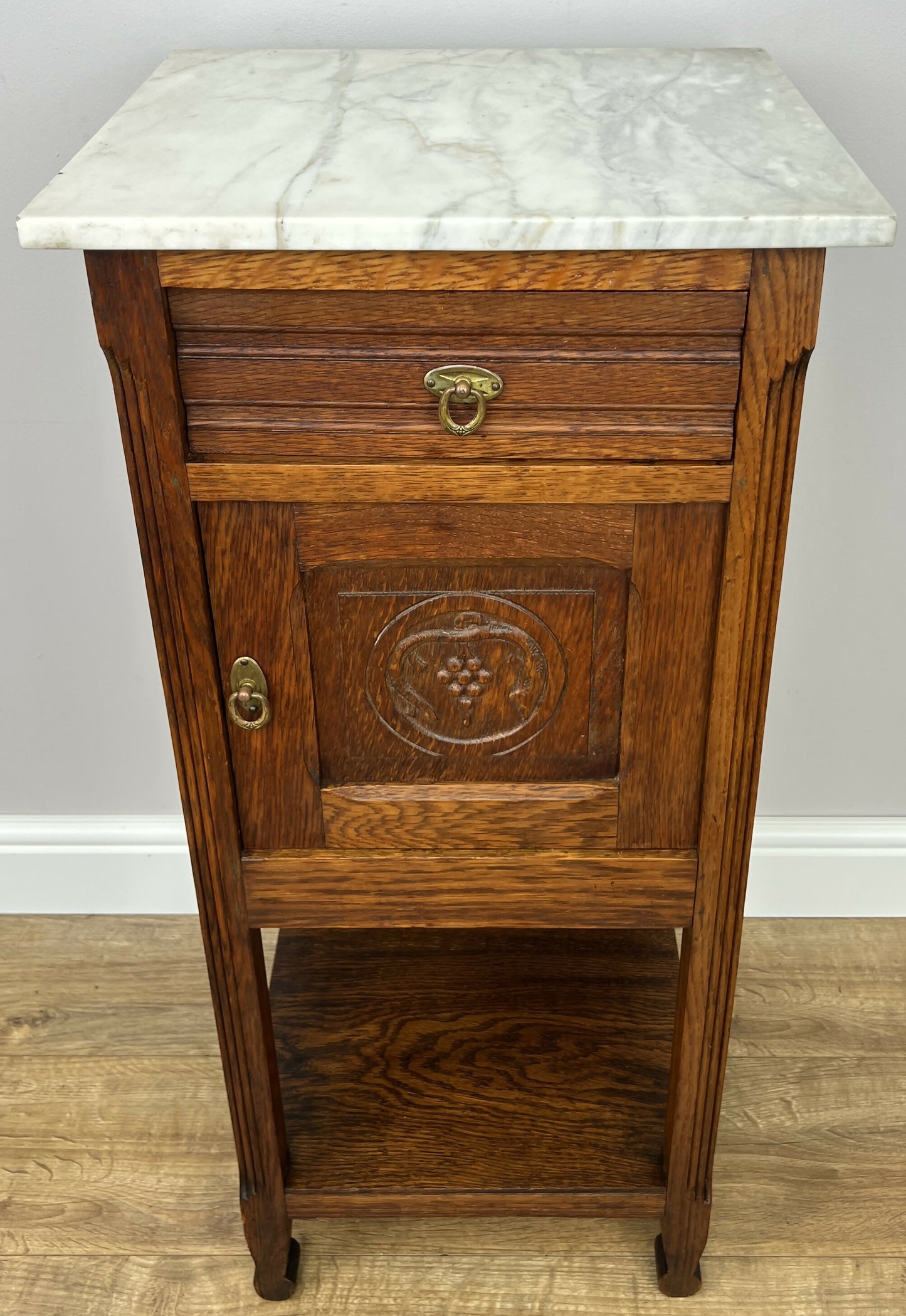 Bedside Table Antique French Style Marble Top Oak Cabinet Nightstand LOT 6244