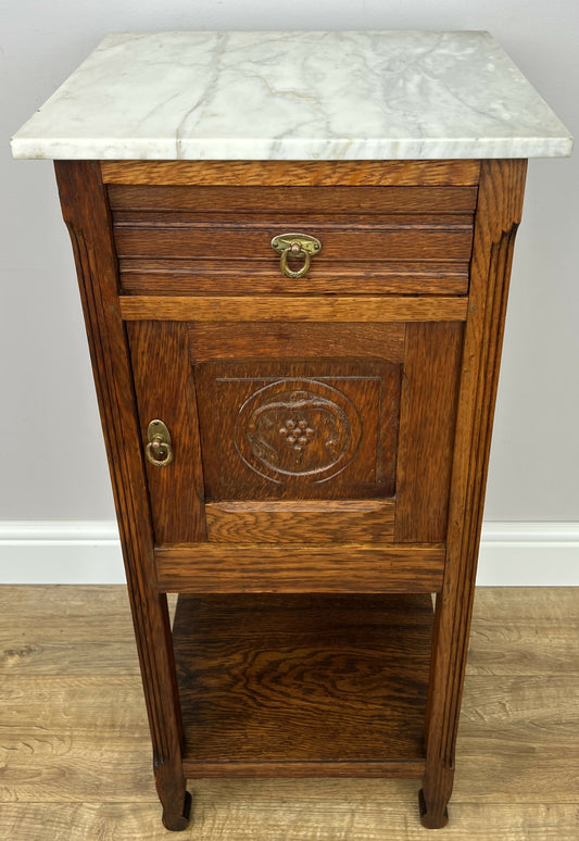 Bedside Table Antique French Style Marble Top Oak Cabinet Nightstand LOT 6244
