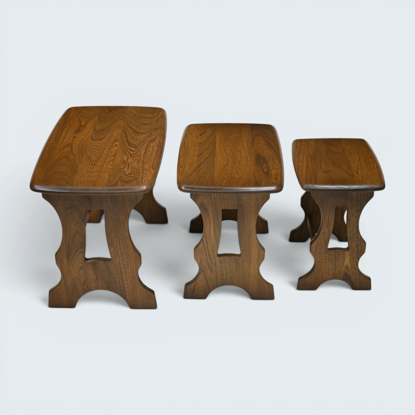 Ercol Nest Of Tables Solid Elm Side Tables Ercol's Badge 1970s GD FREE Delivery*