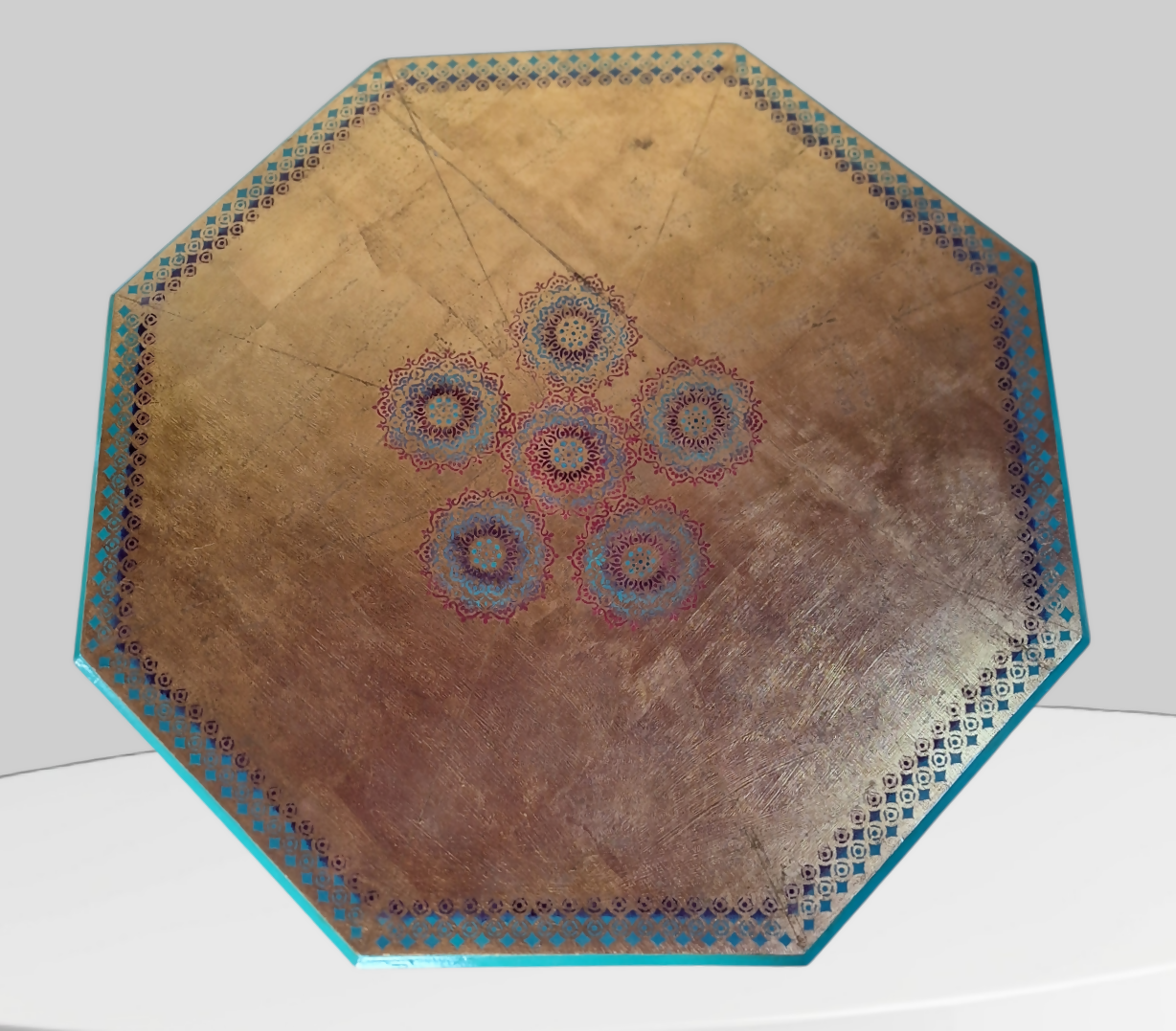 “Precious Jewels” Octagonal Carved Wooden Table