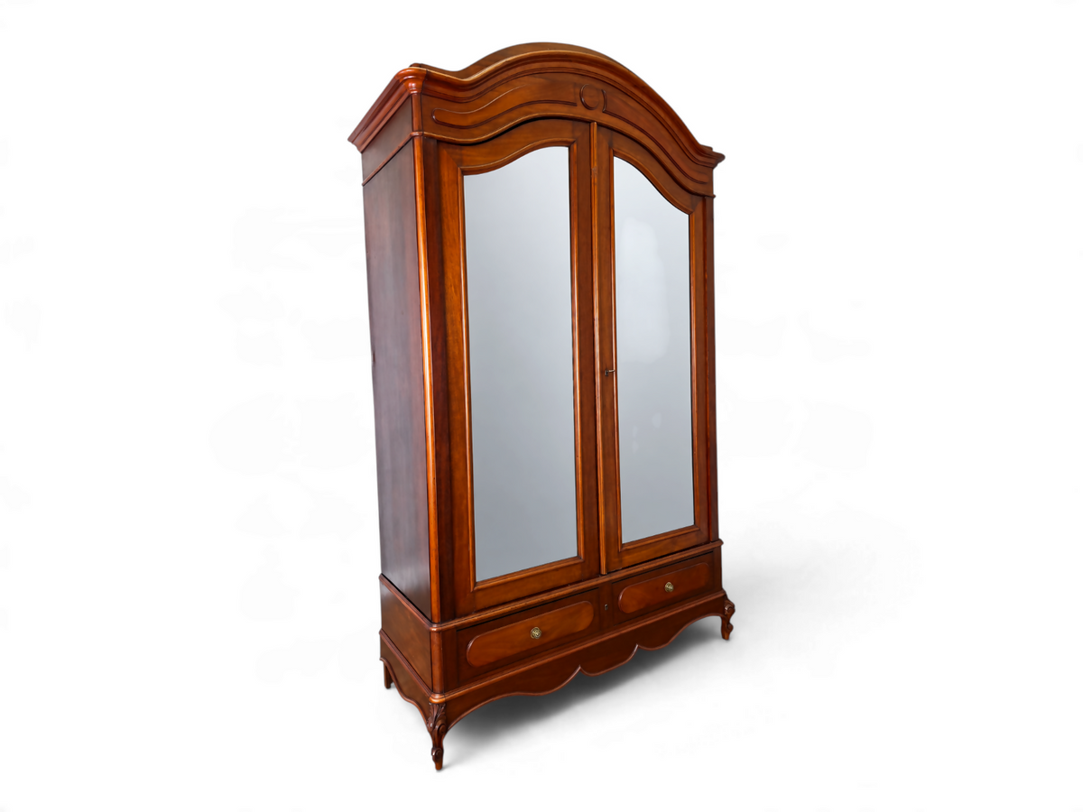 Wardrobe Antique French Style Walnut Mirrored Two Door Carved Armoire LOT 6538