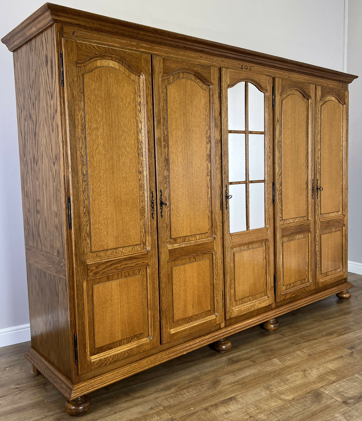 Wardrobe Vintage French Style Oak Five Door Mirrored Carved Armoire LOT 6517
