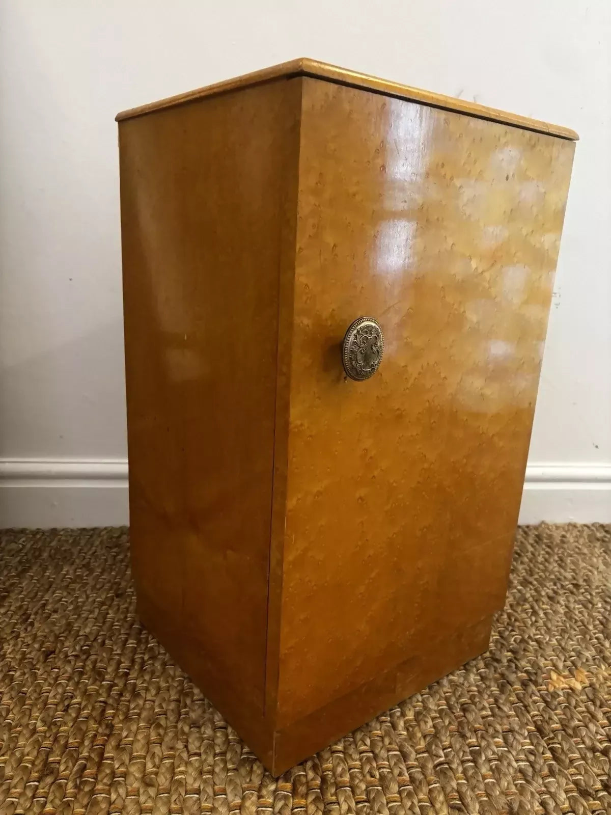 Vintage Birdseye Maple Bedside Cabinet Art Deco Cupboard 30s Antique Nightstand