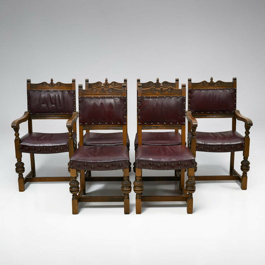 6 Old Charm Dining Chairs Studded Leather Seats/Backs Light Oak FREE UK Delivery