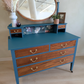 Chest of Drawers with Oval Mirror Antique Solid Wood & Painted with Botanical Drawer Interiors One of a Kind Statement Piece