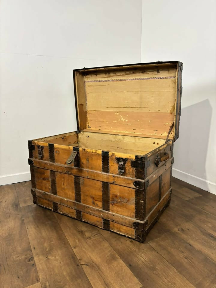 Victorian Domed Steamer Trunk / Antique Travel Chest
