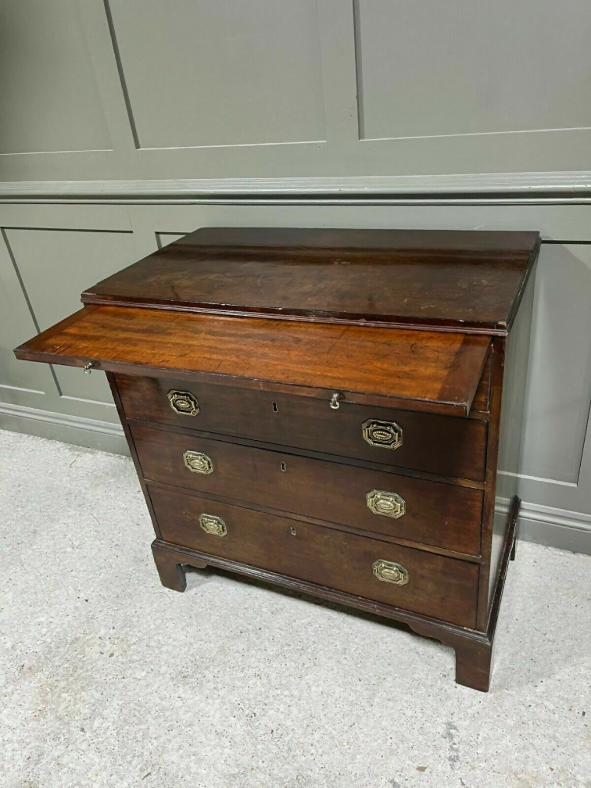 Vintage Georgian Chest Of Drawers Small Chest In Cuban Mahogany W Writing Slide