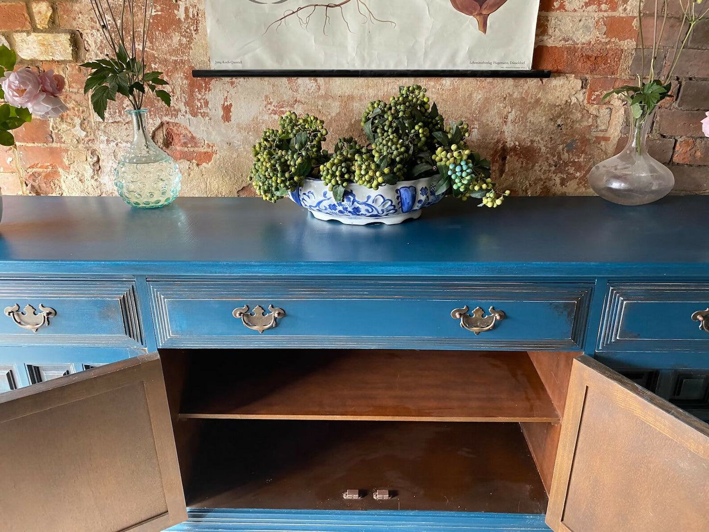 Vintage Blue Sideboard / Indian Sideboard / Long Sideboard / Upcycled Cabinet