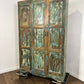Large Vintage Rustic Indian Triple Door Cupboard in Distressed Blue