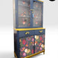 Luxury Refinished Dresser Glass Display Drinks Cabinet Blue Floral Design | Bespoke Vintage Handmade Furniture