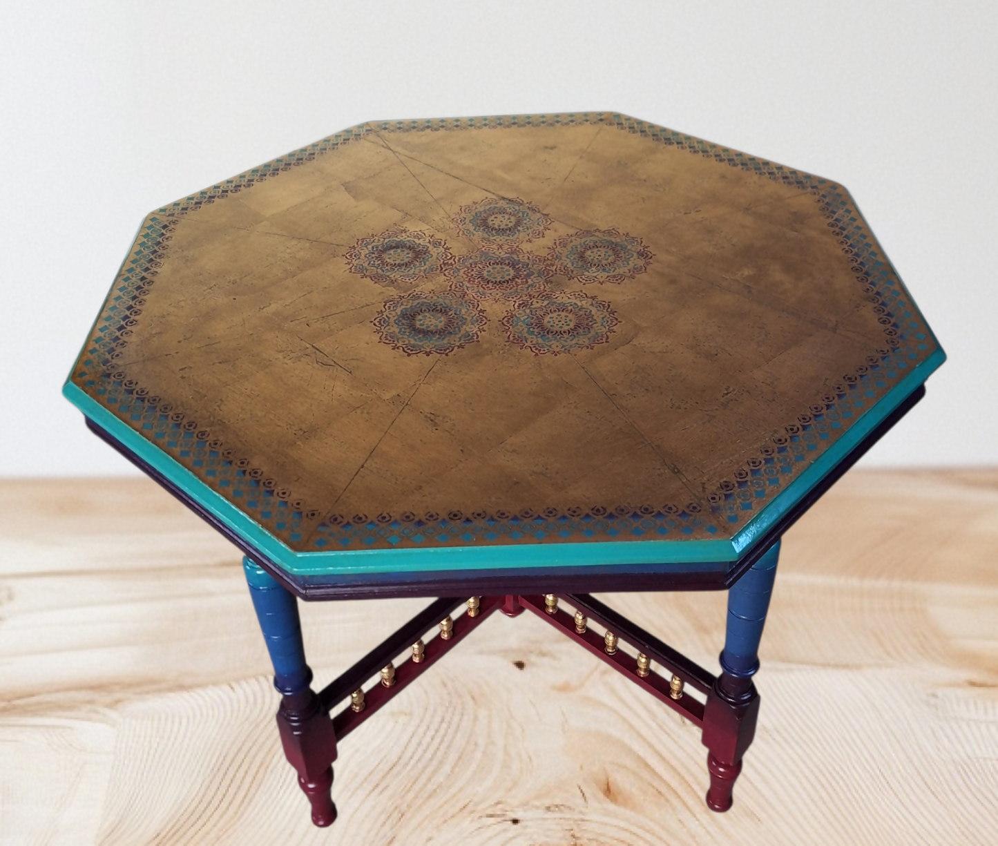 “Precious Jewels” Octagonal Carved Wooden Table