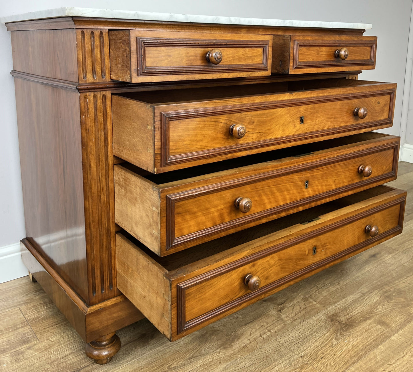 Chest of Drawers Antique French Walnut Marble Top 5 Drawers Cabinet LOT 6291