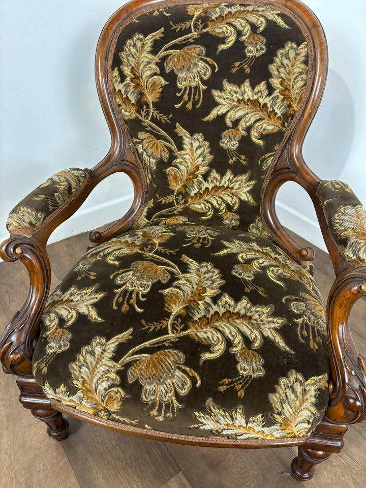 Victorian Armchair Floral Upholstered
