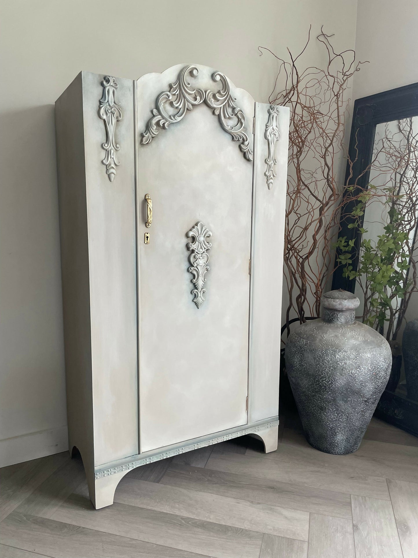 Single vintage wardrobe, hand painted neutral colours
