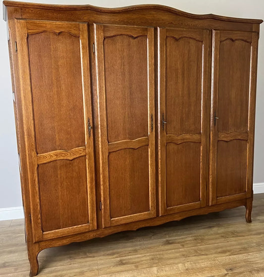 Wardrobe Vintage French Louis XVI Style Oak Four Door Carved Armoire LOT 6131