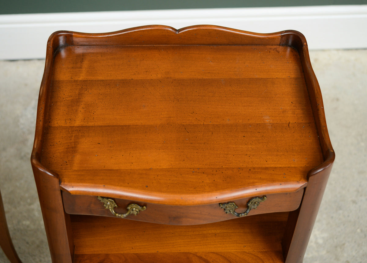 Vintage Pair French Bedside Tables - by Jean Laick - Cherry Wood