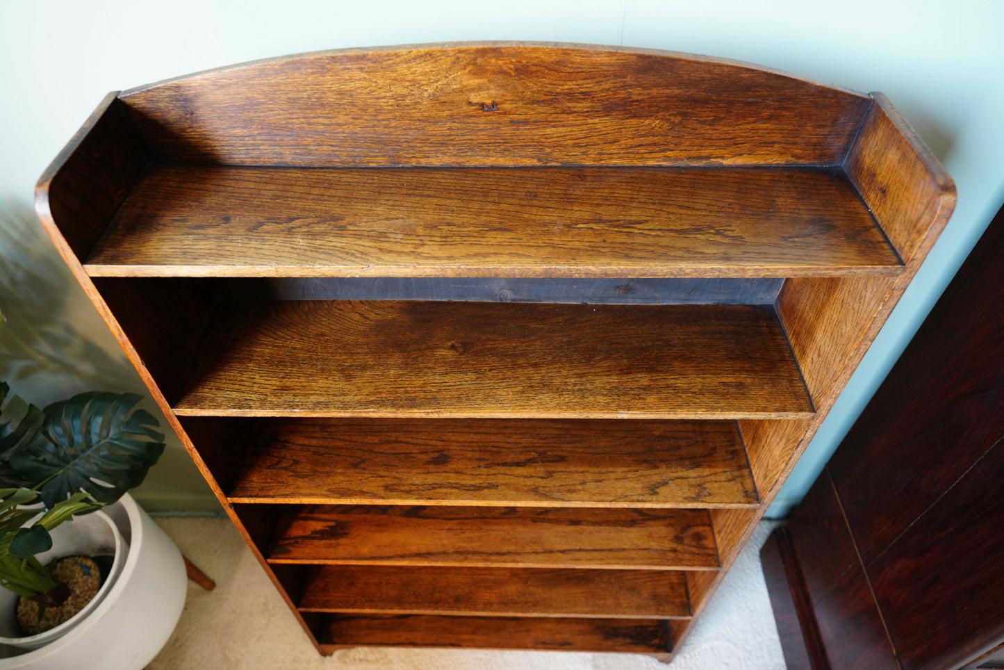 Vintage Slim Open Bookcase In Solid Oak – United Kingdom, C.1910