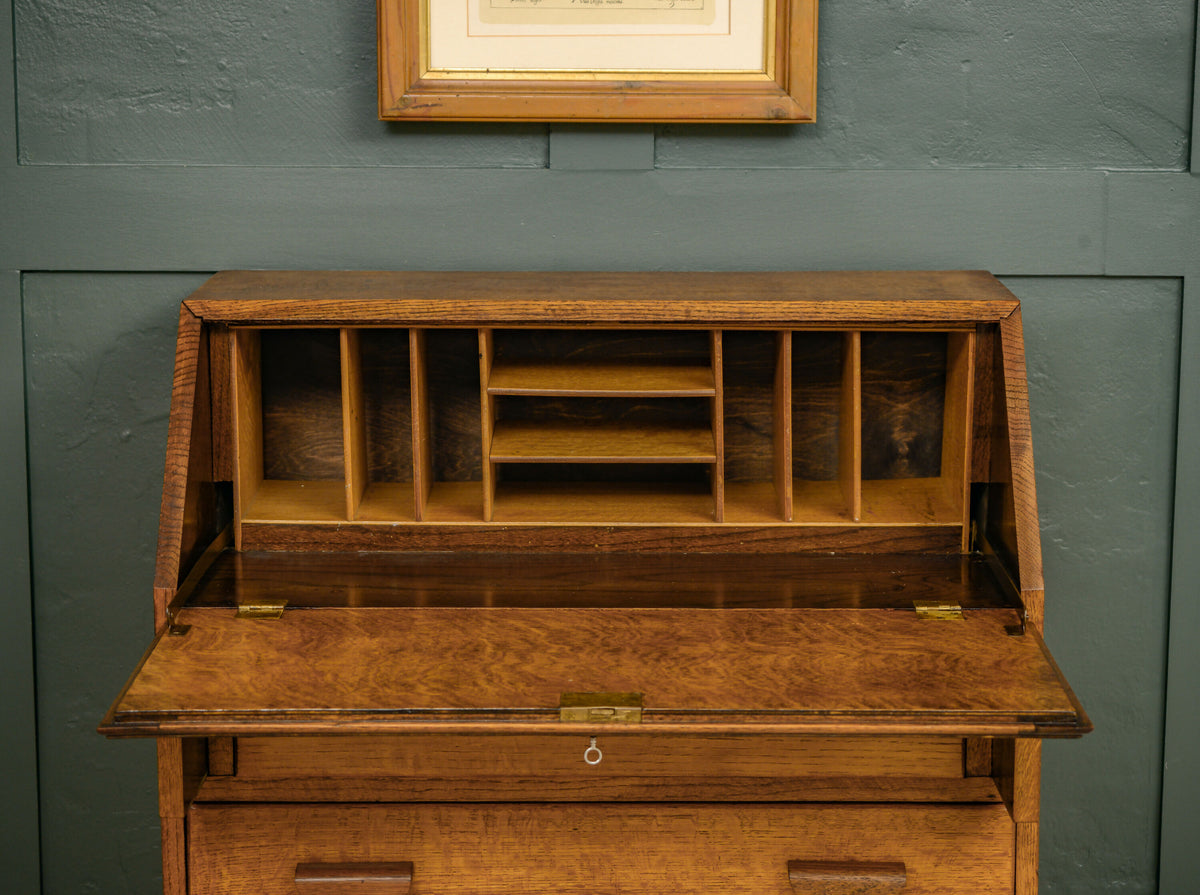 Vintage Oak Bureau Writing Desk - 1930s - 1940s