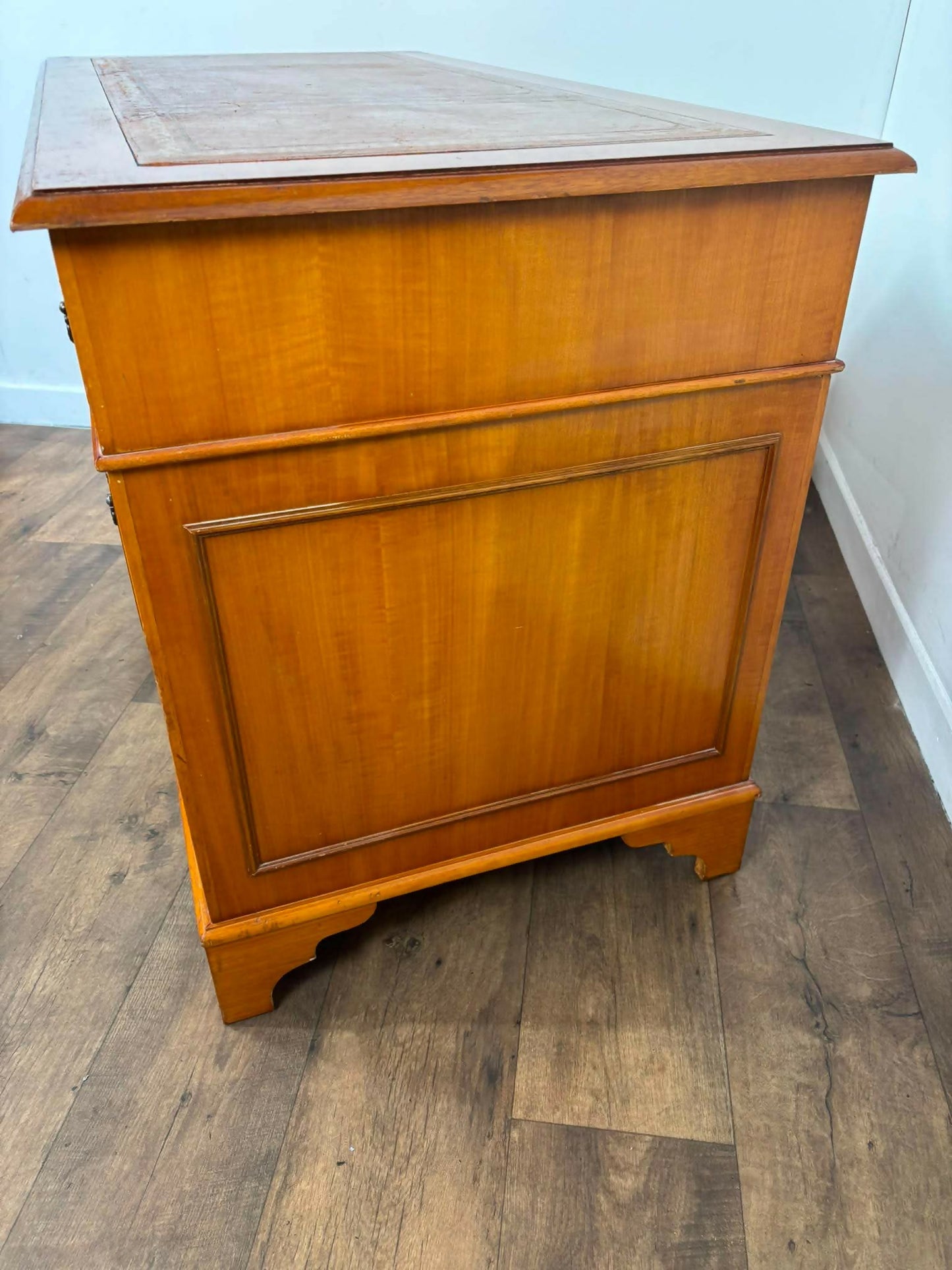 Reproduction Yew Twin Pedestal Desk with Leather Top