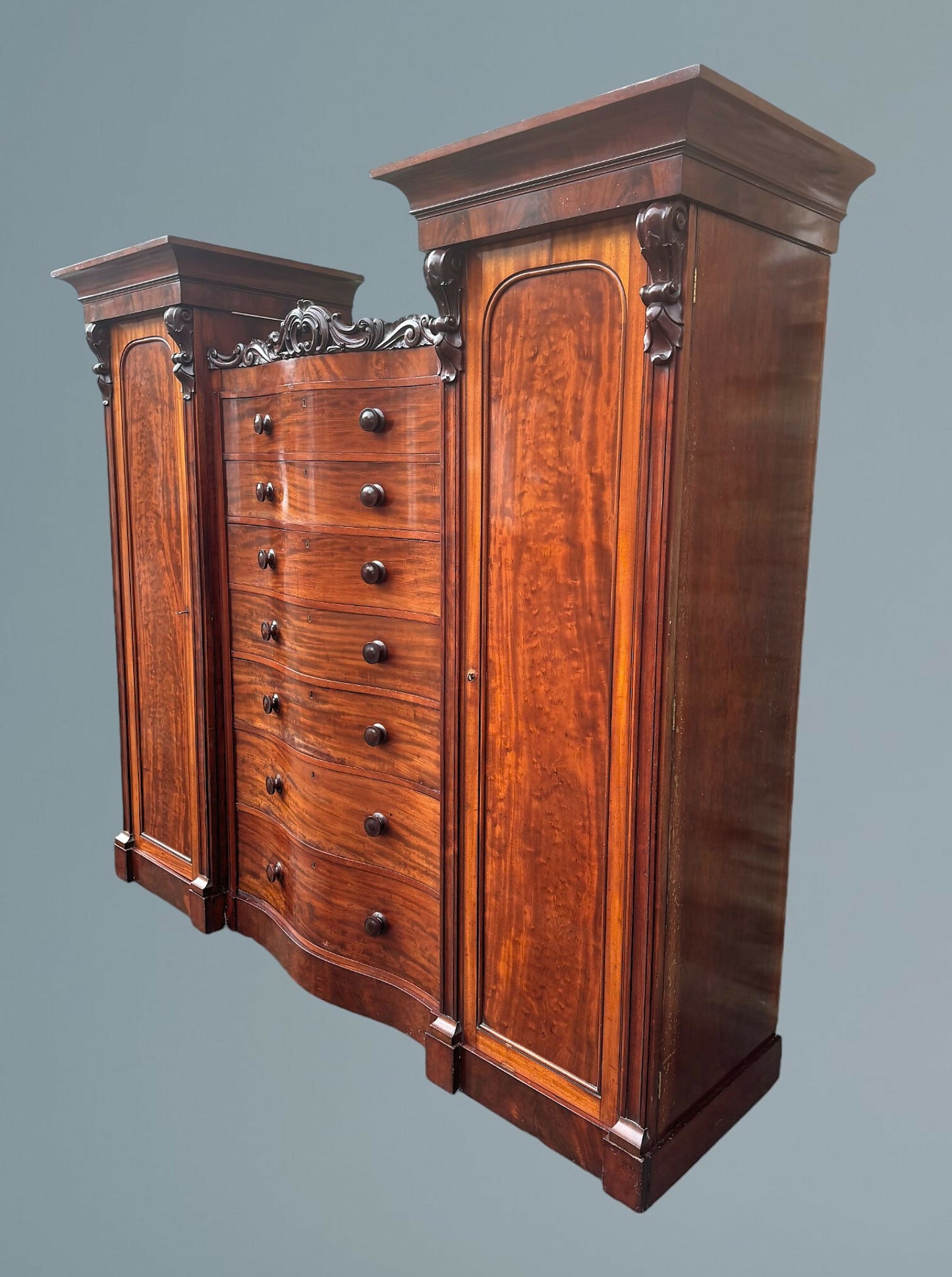 A Good Large Figured Mahogany Compactum Wardrobe