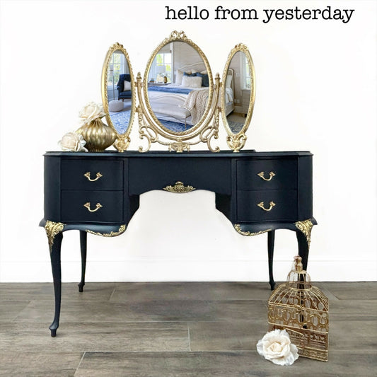 Navy French Ornate Dressing Table with mirror