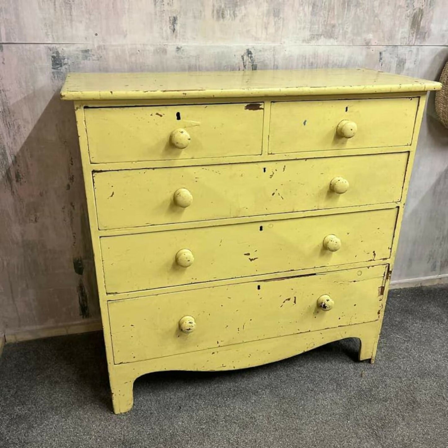 Vintage Early 20thC Rustic Painted Chest of 2 Over 3 Drawers Great Patina