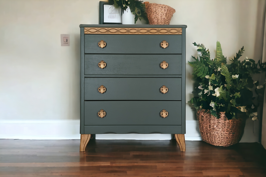 Harris Lebus four drawer dresser, classic, mid century, green