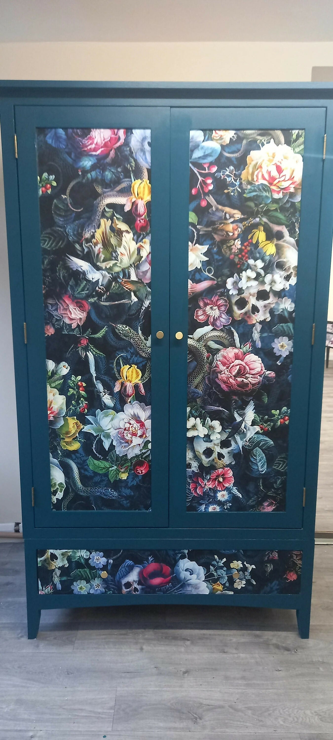 Upcycled Navy Wardrobe: Steampunk Skull & Roses Print