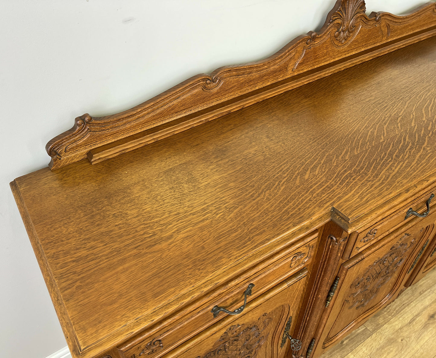 Sideboard Vintage French Louis Style Oak 4 Door Cupboard Carved Cabinet LOT 6363