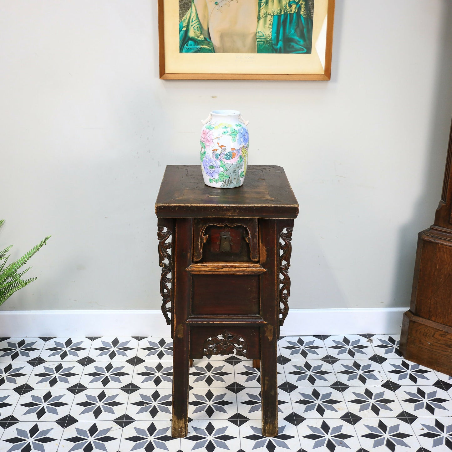 Carved Chinese Side Table Hall Table Distressed Lacquer Finish Late 19th Cent