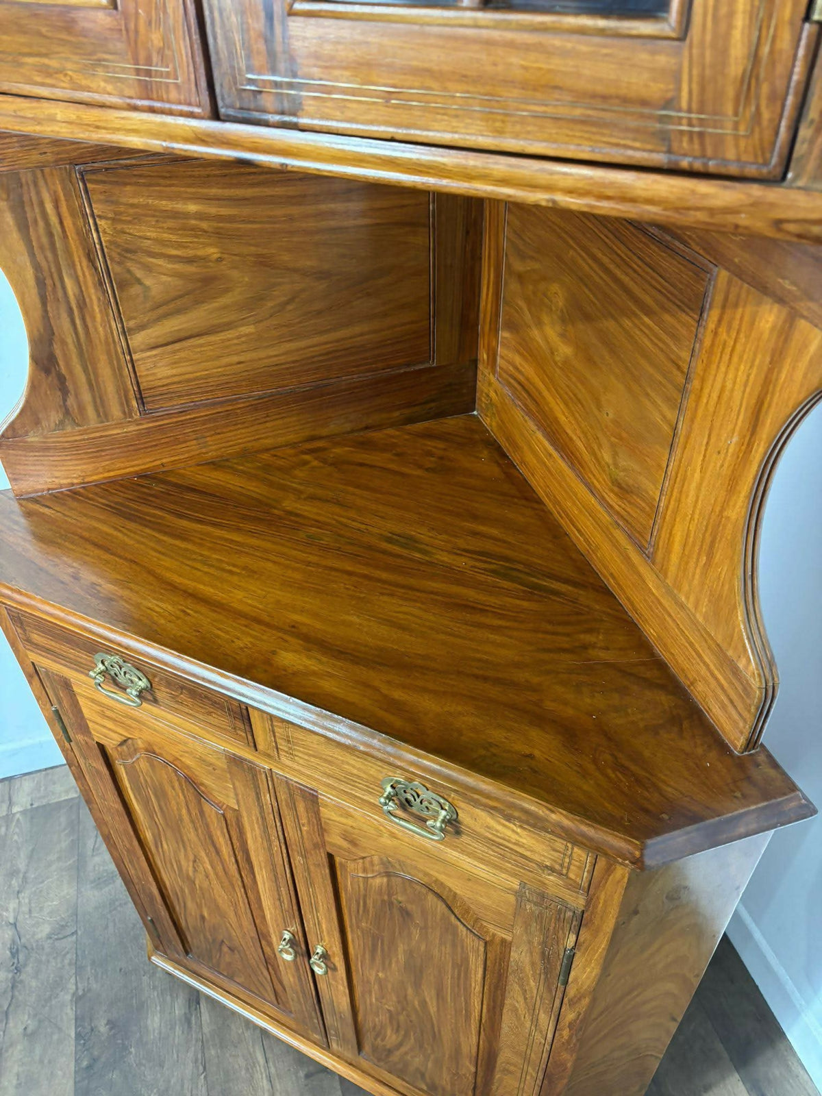 Modern Bespoke Walnut Inlaid Double Corner Cabinet