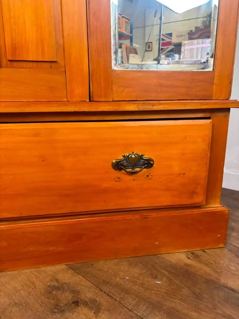 Edwardian Stripped Satinwood Double Mirror Door Wardrobe