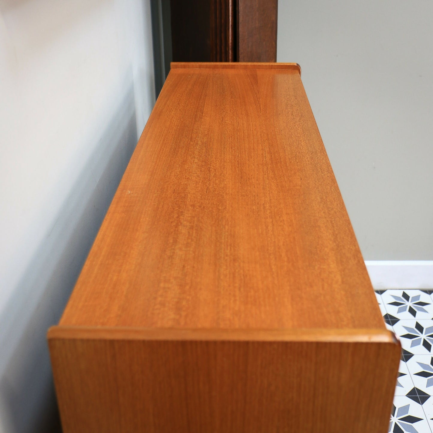 Nathan Teak Slimline Bookcase Wall Unit with Glass Doors and Two Drawers