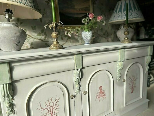 Antique French Grey Sideboard / Long Sideboard/ Painted Upcycled Sideboard