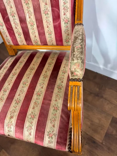 Pair of French Louis XVI Style Upholstered Armchairs