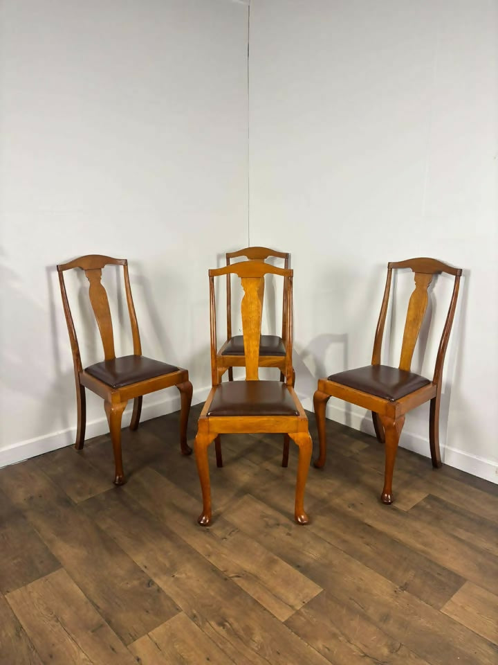 Vintage Set Of Four Honey Oak Dining Chairs