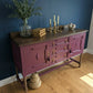 Refinished Jacobean Revival Solid Oak Sideboard, Burgundy Red Painted Buffet, Winchester Fusion Mineral Paint