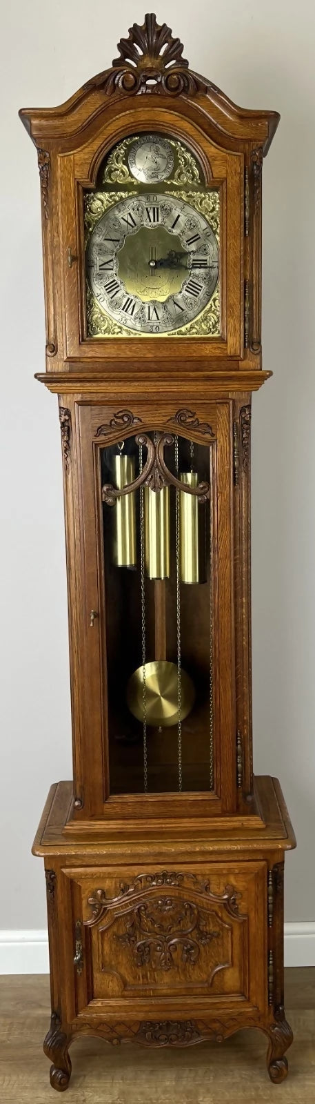 Grandfather Clock Vintage French Style Oak Carved Decorative Clock LOT 6095