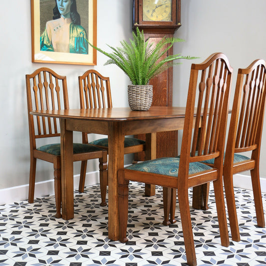 Arts and Crafts Dining Table and Liberty Chairs in Solid Oak with Liberty Fabric