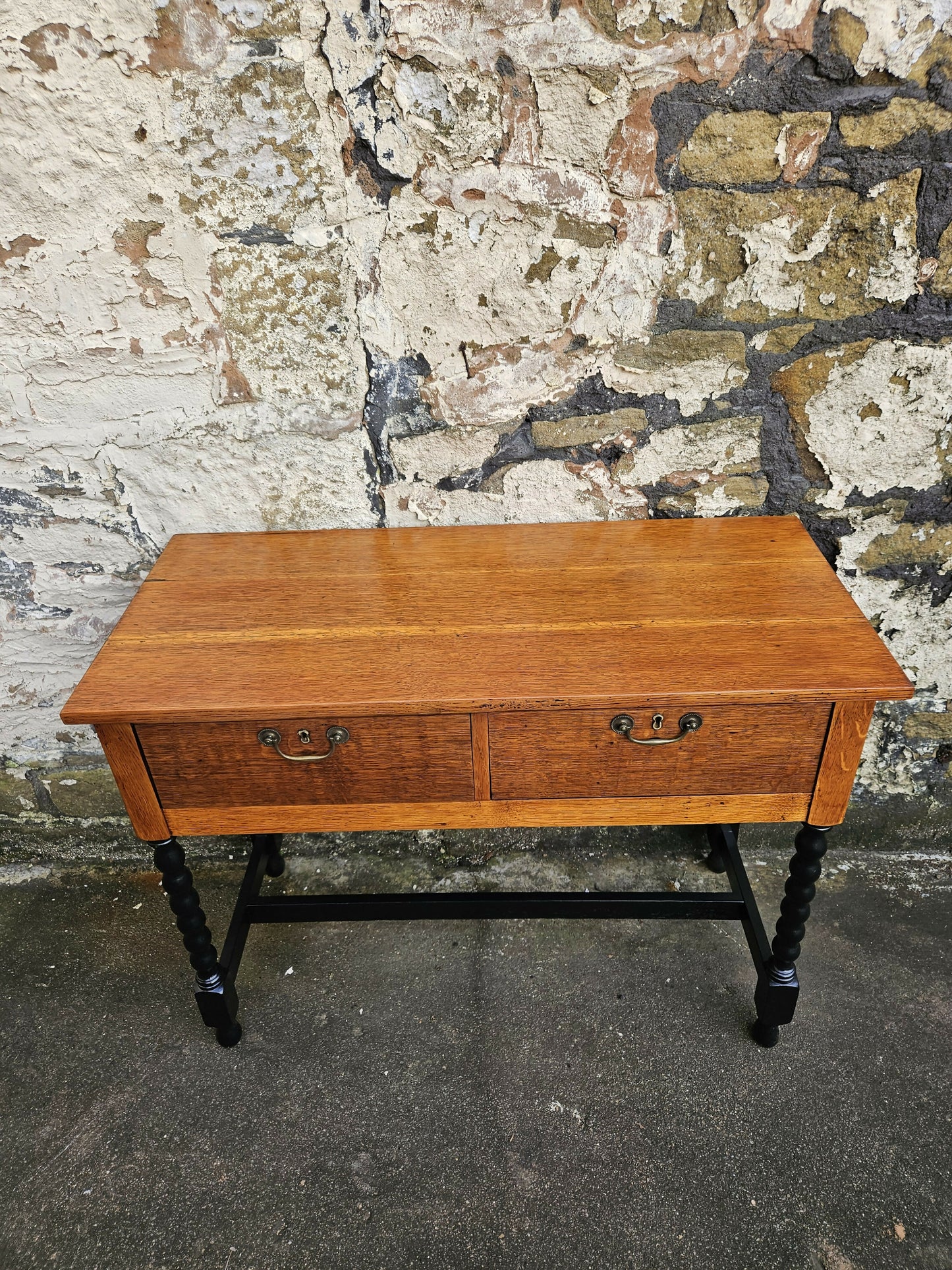 Vintage Oak Chest Of Drawers Two Drawer Cabinet Lovely Detailing Ebonised In Black