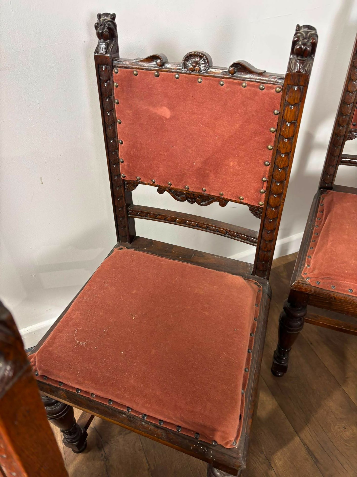 Victorian Set of Six Carved Oak Dining Chairs