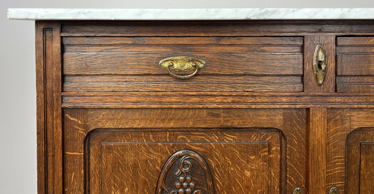 Cabinet Antique French Style Marble Top Oak Sideboard Carved Cupboard LOT 6312