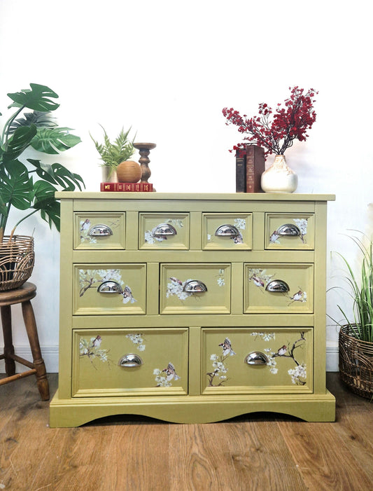 Yellowy green pine merchants chest of drawers