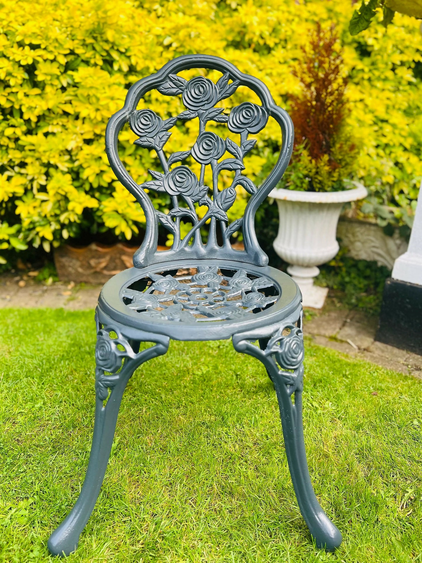 Grey Vintage Cast Iron and Marble Garden Furniture Patio Set