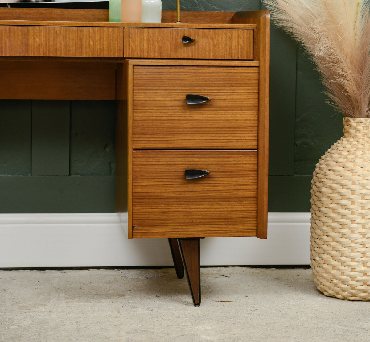 Mid Century Teak Dressing Table with Mirrors - Lebus Link - 1960s