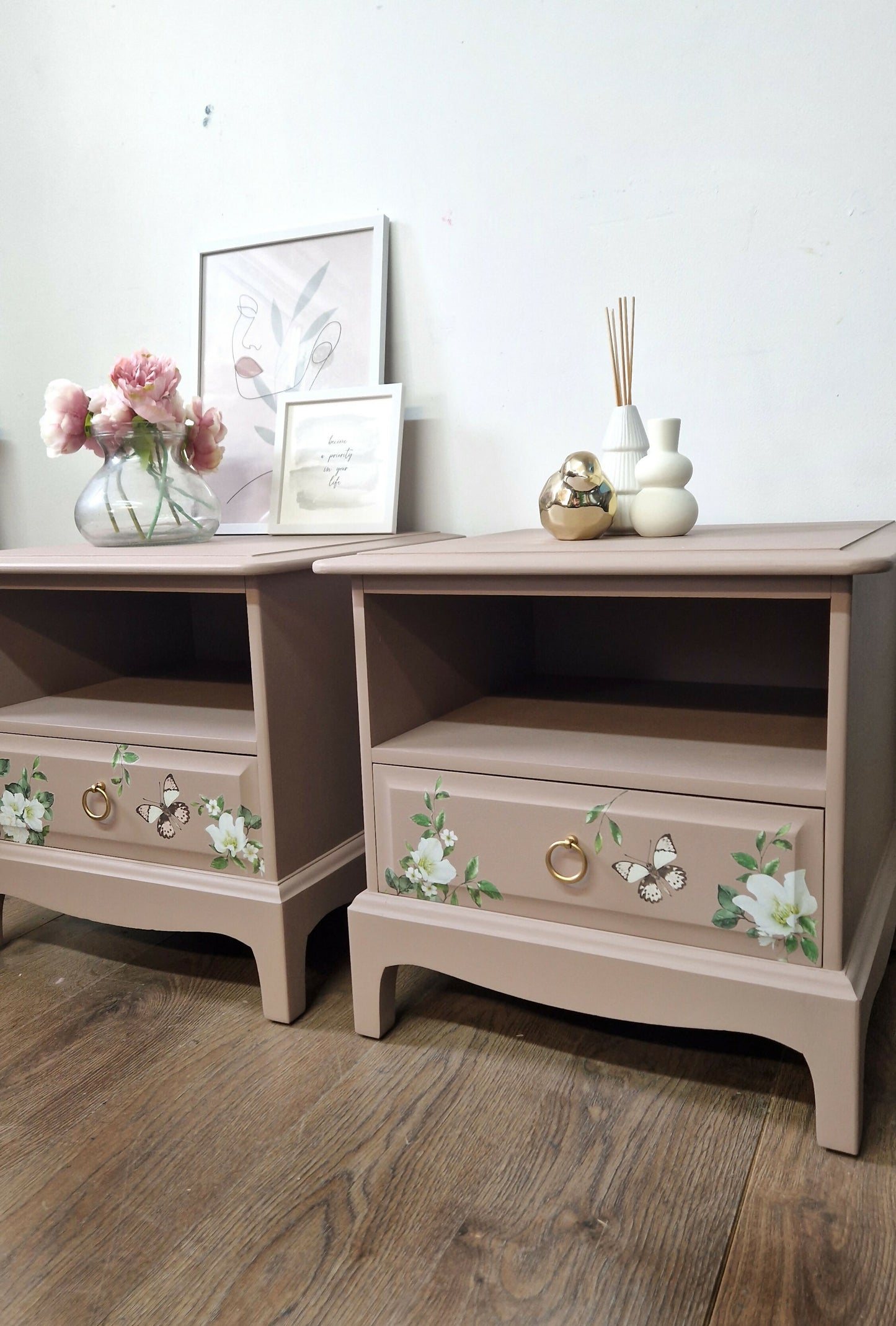Stag pink trellis flowers bedside cabinets in pink