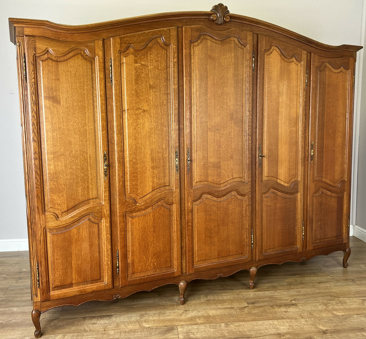 Wardrobe Vintage French Louis XVI Style Oak Five Door Carved Armoire LOT 6397