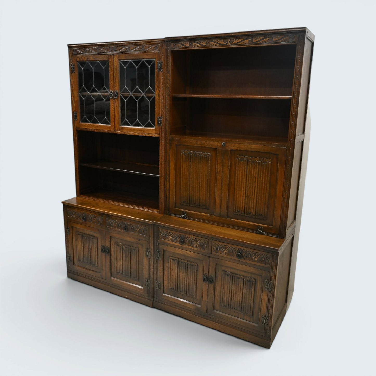 Old Charm Large Wall Unit Bureau Bookcase Storage Light Oak FREE UK Delivery*