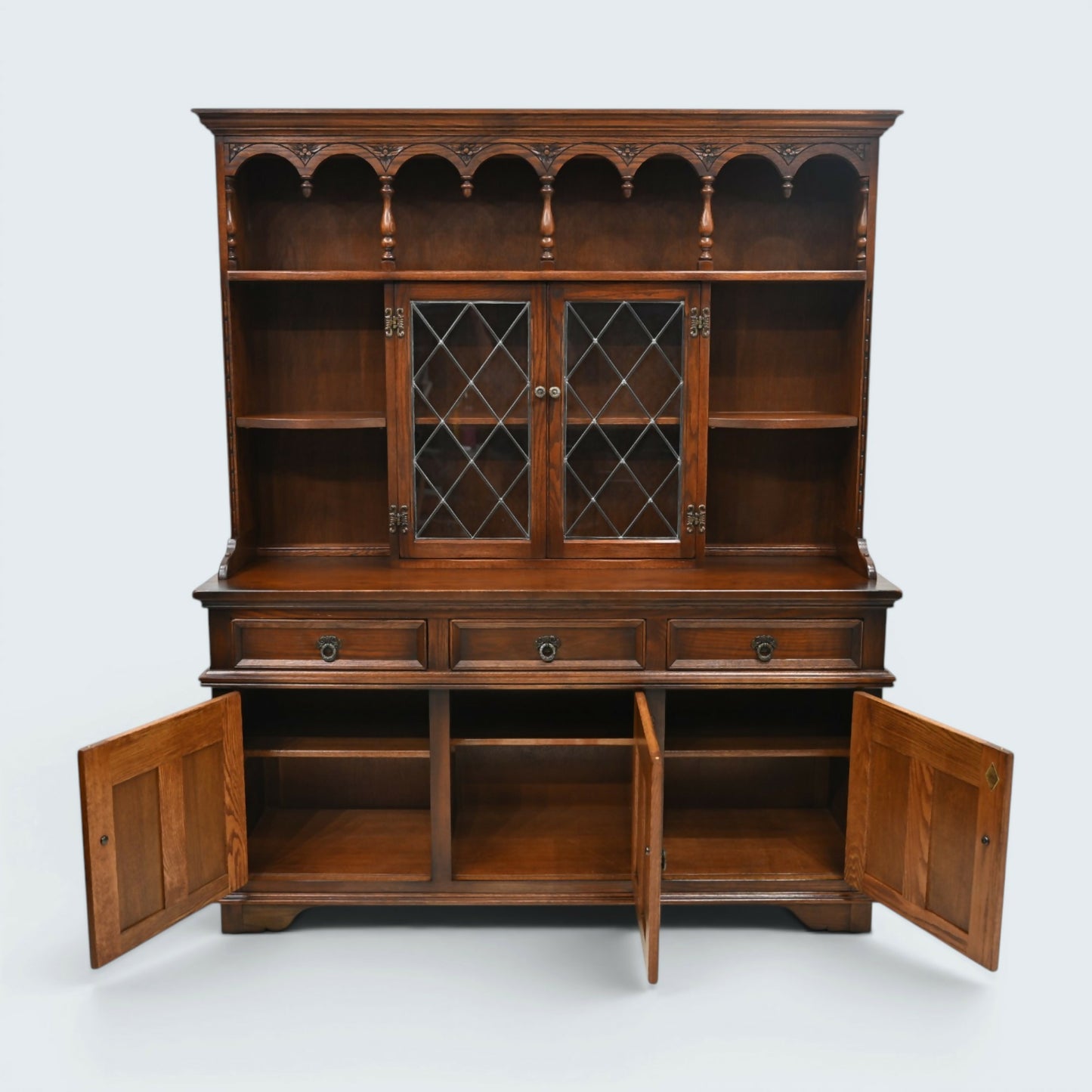 Old Charm Oak Gothic Dresser In Tudor Brown Sideboard Display FREE UK Delivery