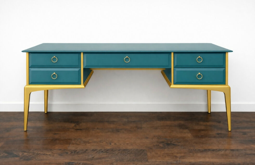 Mid-century Vintage Stag Dressing Table, Desk Painted Upcycled Furniture Custom Commission